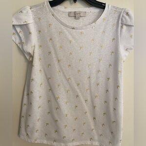 LOFT White and Gold Palm Tree T-Shirt